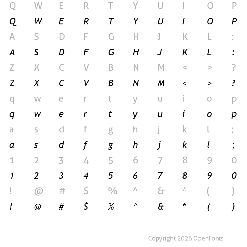 Character Map of Trebuchet MS Italic