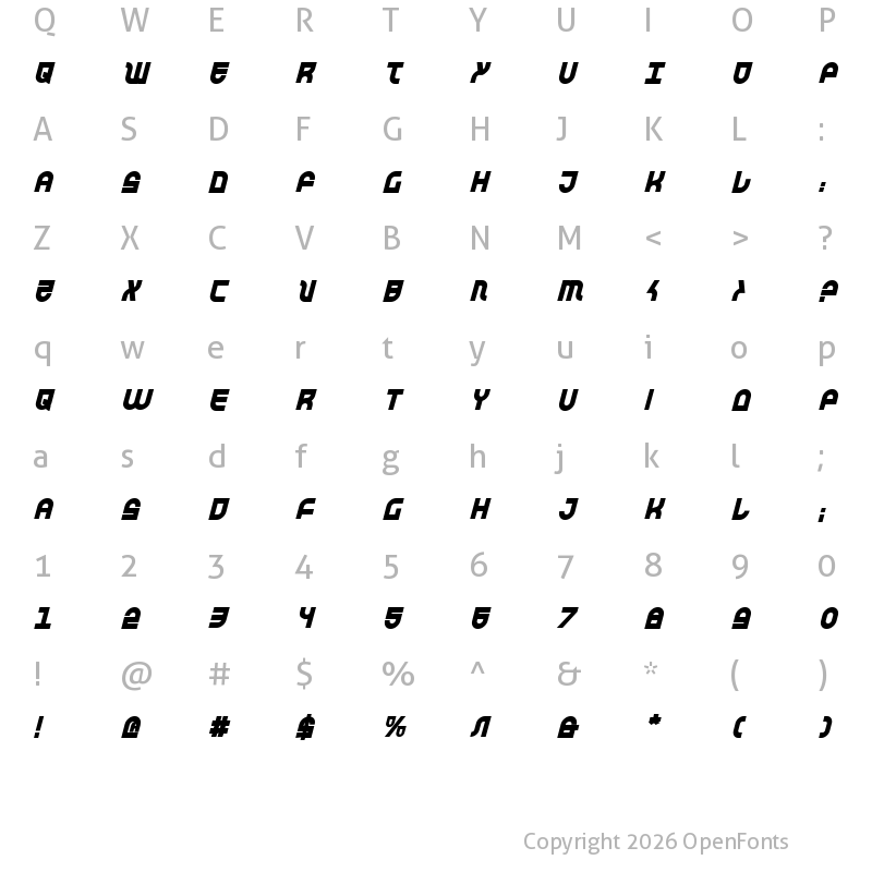 Character Map of Trek Trooper Bold Italic Bold Italic