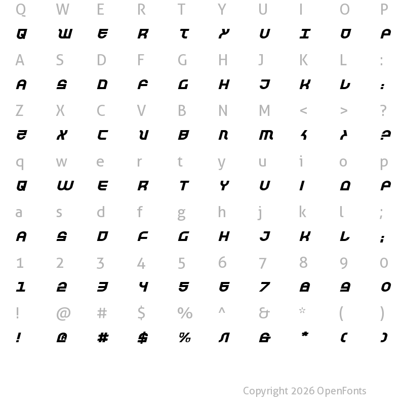 Character Map of Trek Trooper Expanded Italic Expanded Italic