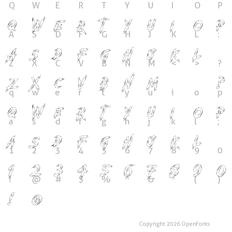 Character Map of Trenches Outline Demo Regular