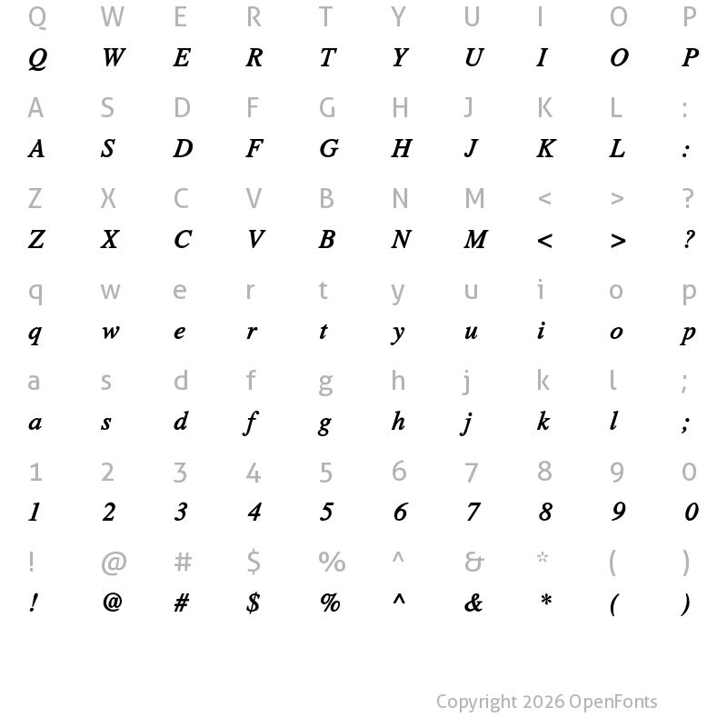 Character Map of Tribun ADF Std Bold Cond Italic
