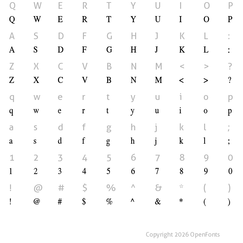 Character Map of Tribun ADF Std Cond