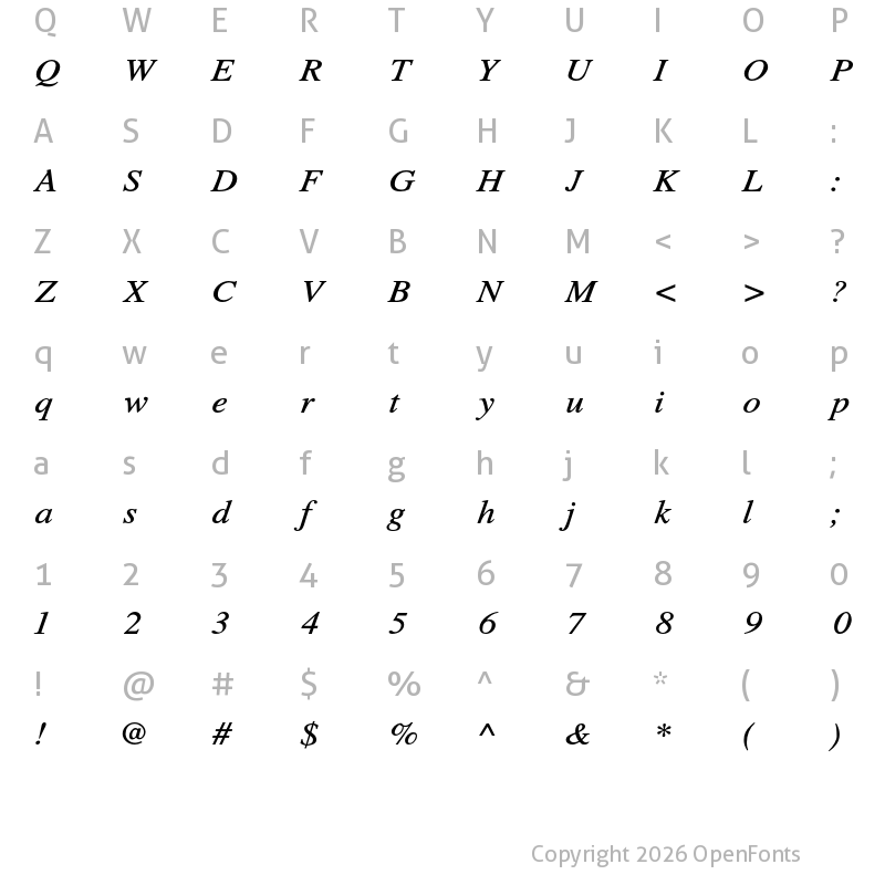 Character Map of Tribun ADF Std Medium Italic