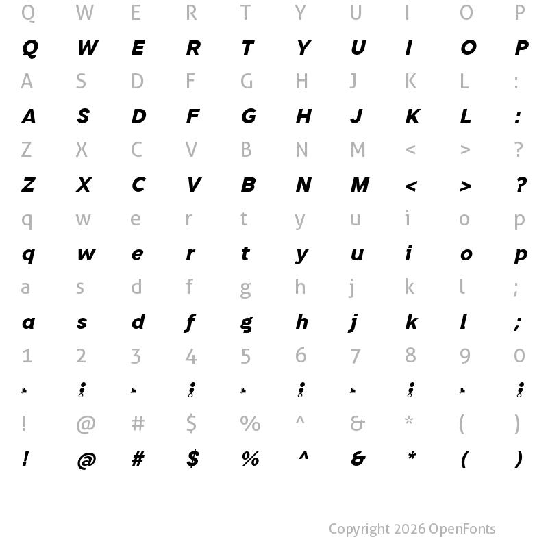 Character Map of TRIPLETA ExtraBold Italic