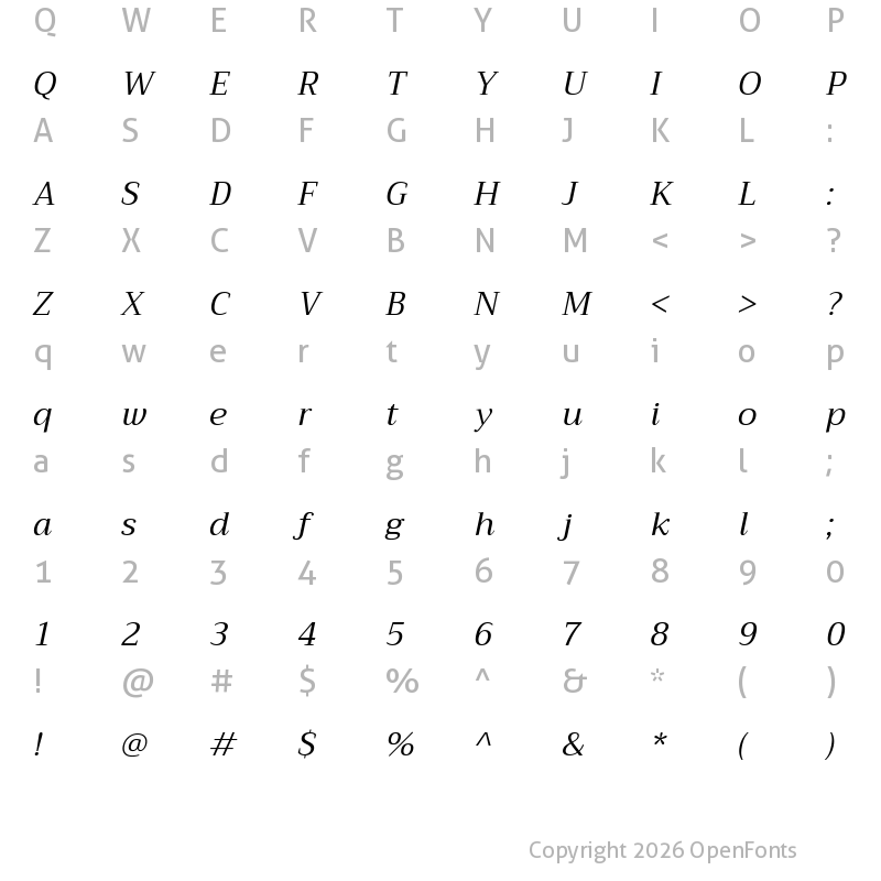 Character Map of Trirong Italic