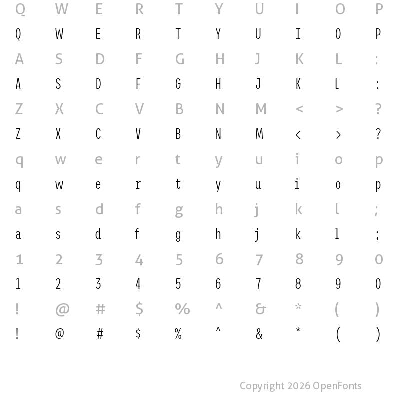 Character Map of Trispace Condensed ExtraLight