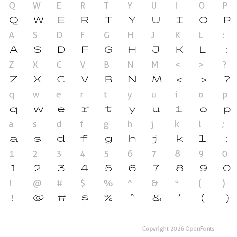Character Map of Trispace Expanded ExtraLight