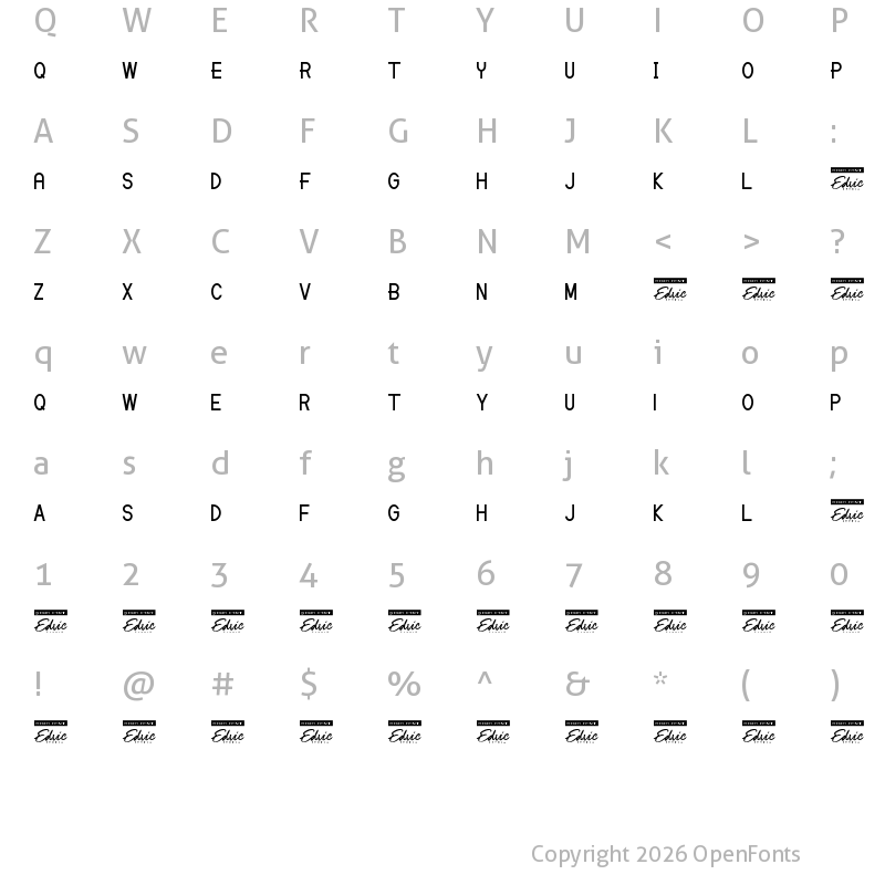 Character Map of Triumphal Demo Regular