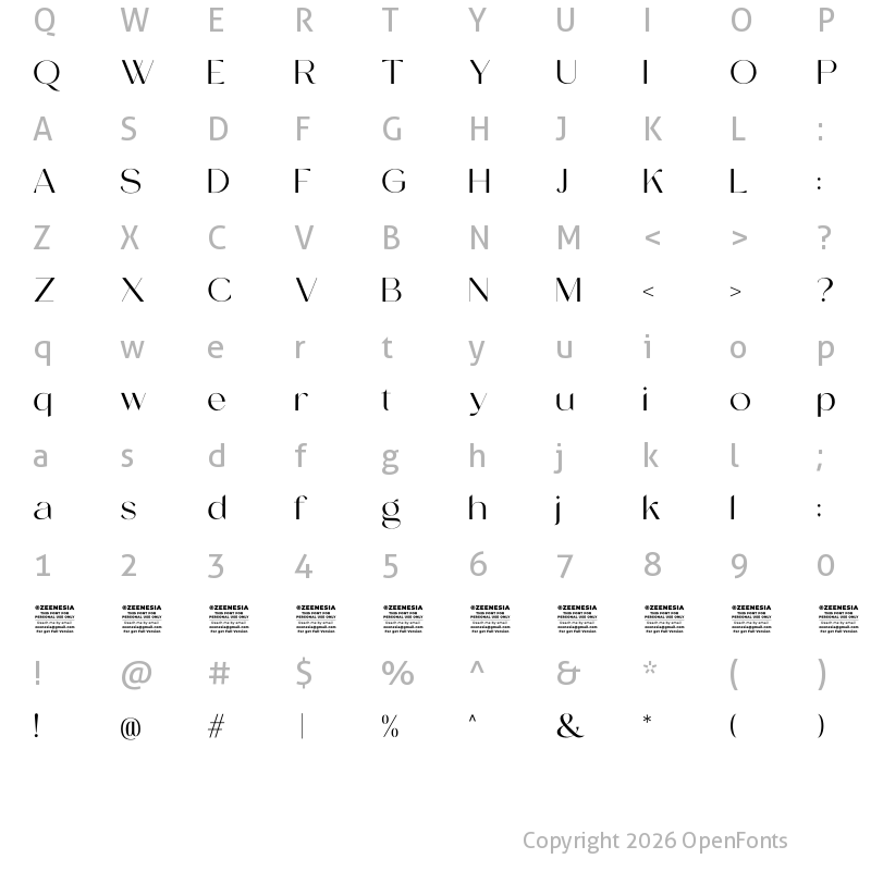 Character Map of Tropical Avenue Personal Use On Regular