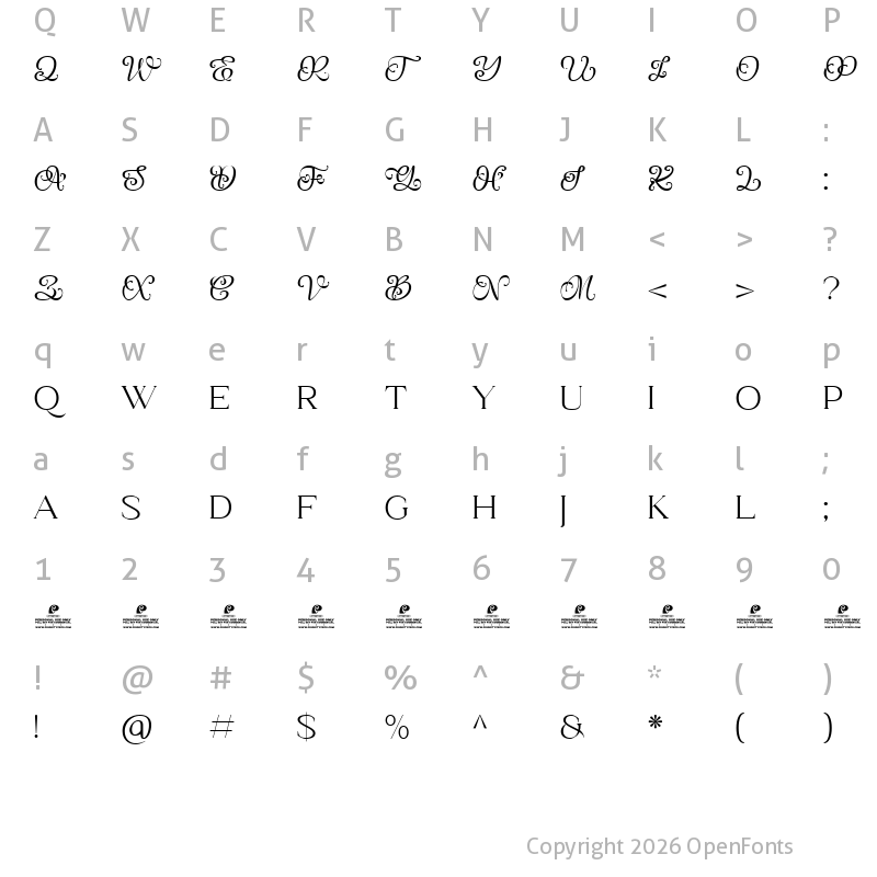 Character Map of Tropical Lake DEMO Regular
