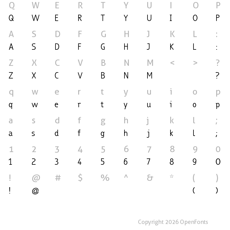 Character Map of truebo regular