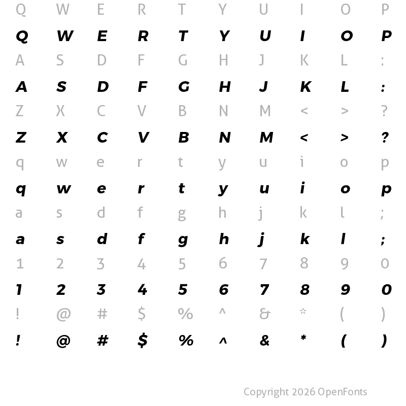 Character Map of Trueno Bold Italic