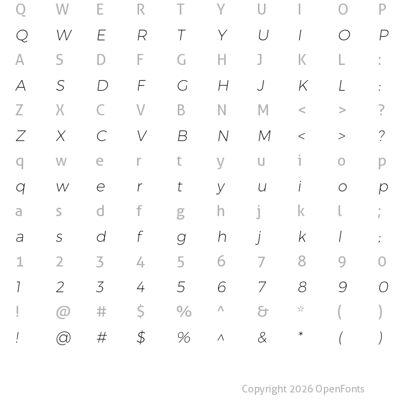 Character Map of Trueno UltraLight Italic