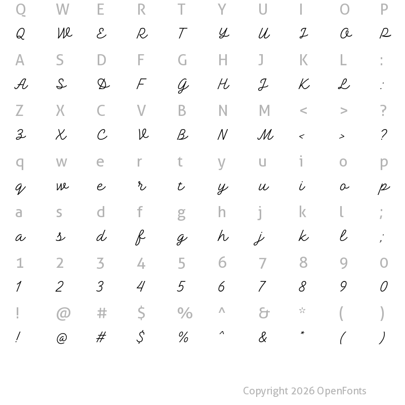 Character Map of TT Backwards Script Trl Light