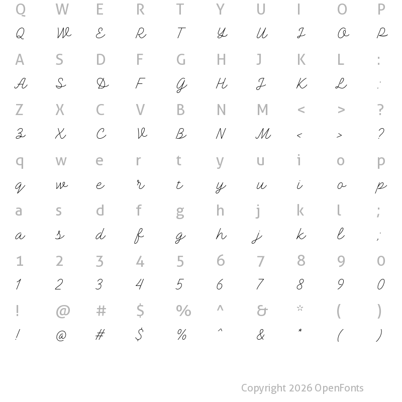 Character Map of TT Backwards Script Trl Thin