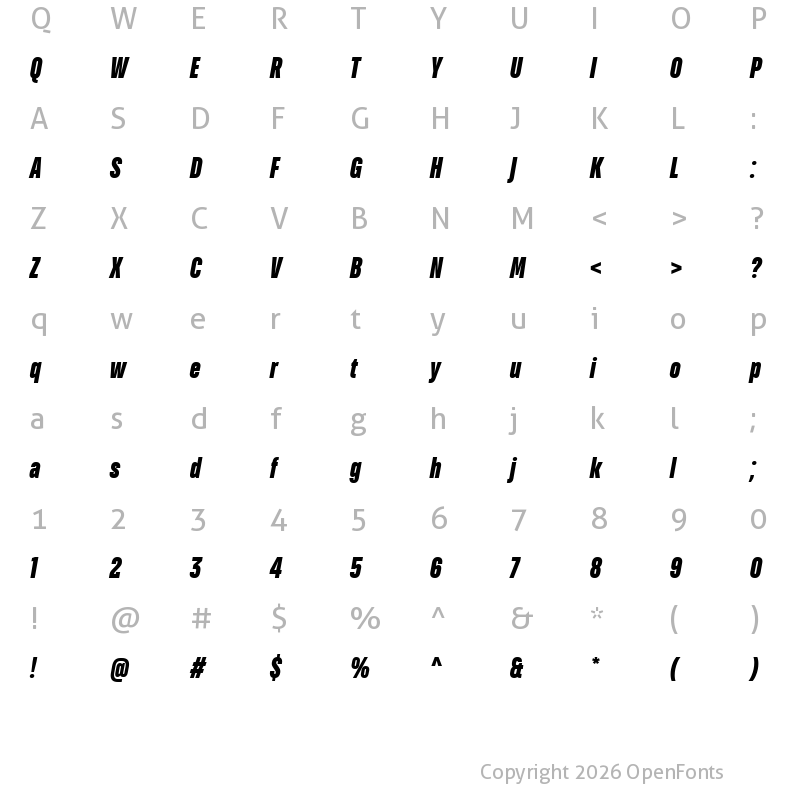 Character Map of TT Bluescreens Trial Black Italic
