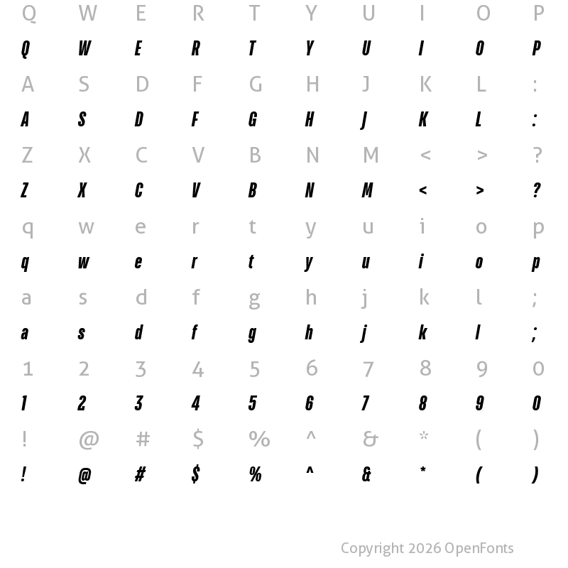 Character Map of TT Bluescreens Trial ExtraBold Italic