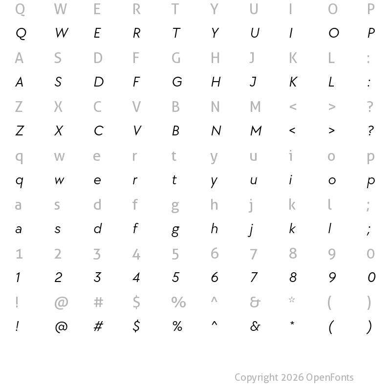 Character Map of TT Chocolates Trl Italic