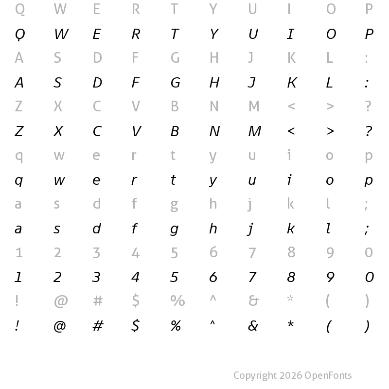 Character Map of TT Fellows Trial Italic