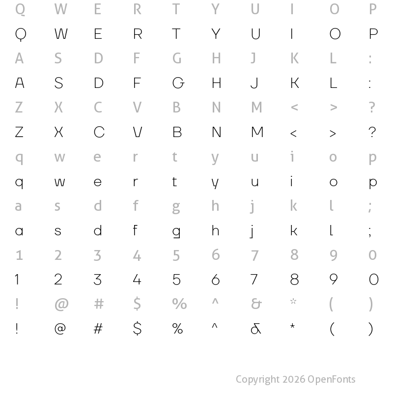 Character Map of TT Firs Neue Trl ExtraLight