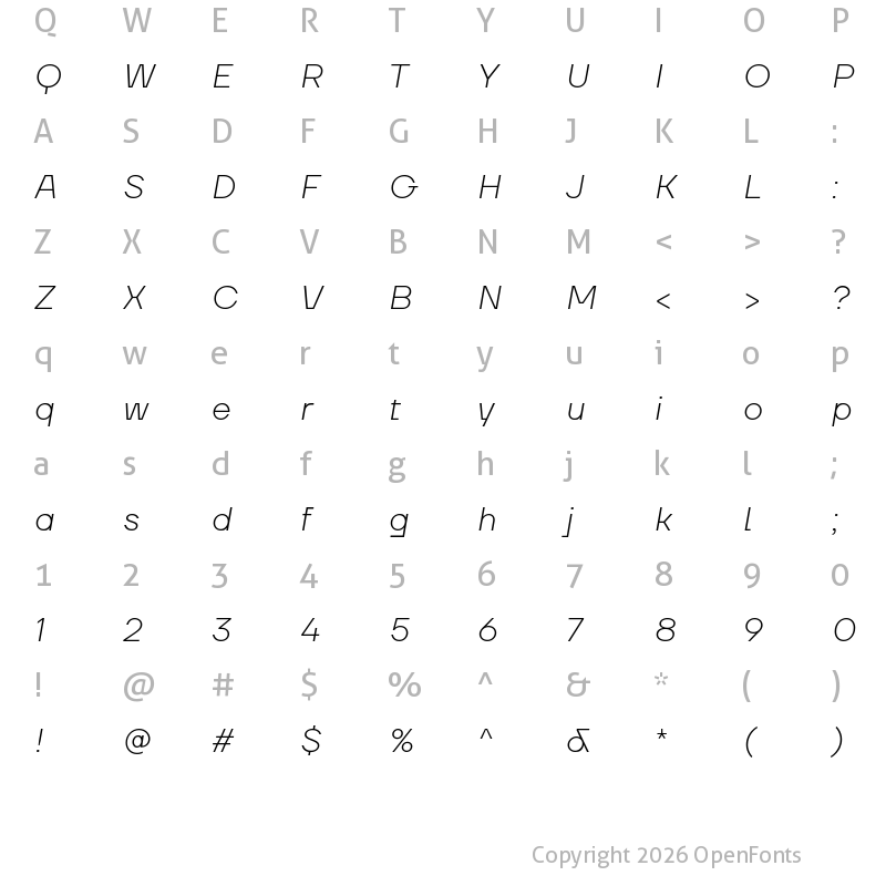 Character Map of TT Firs Neue Trl ExtraLight It