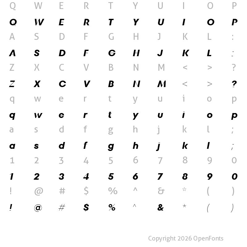 Character Map of TT Fors Display Trl Bold Italic