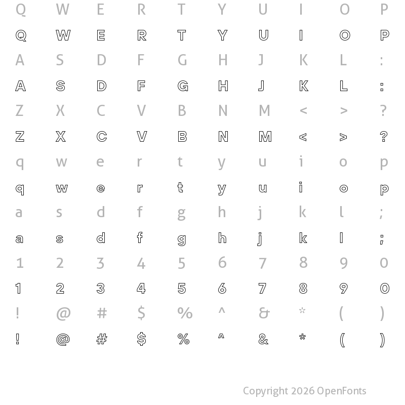 Character Map of TT Hoves Pro Bold Outline