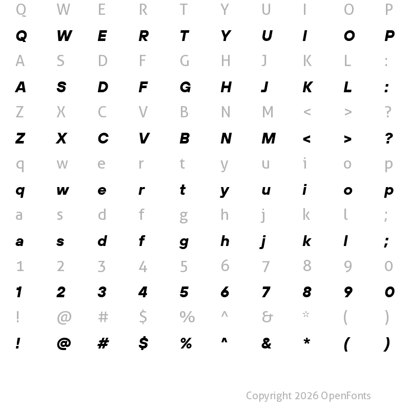 Character Map of TT Hoves Pro Trial Bold Italic