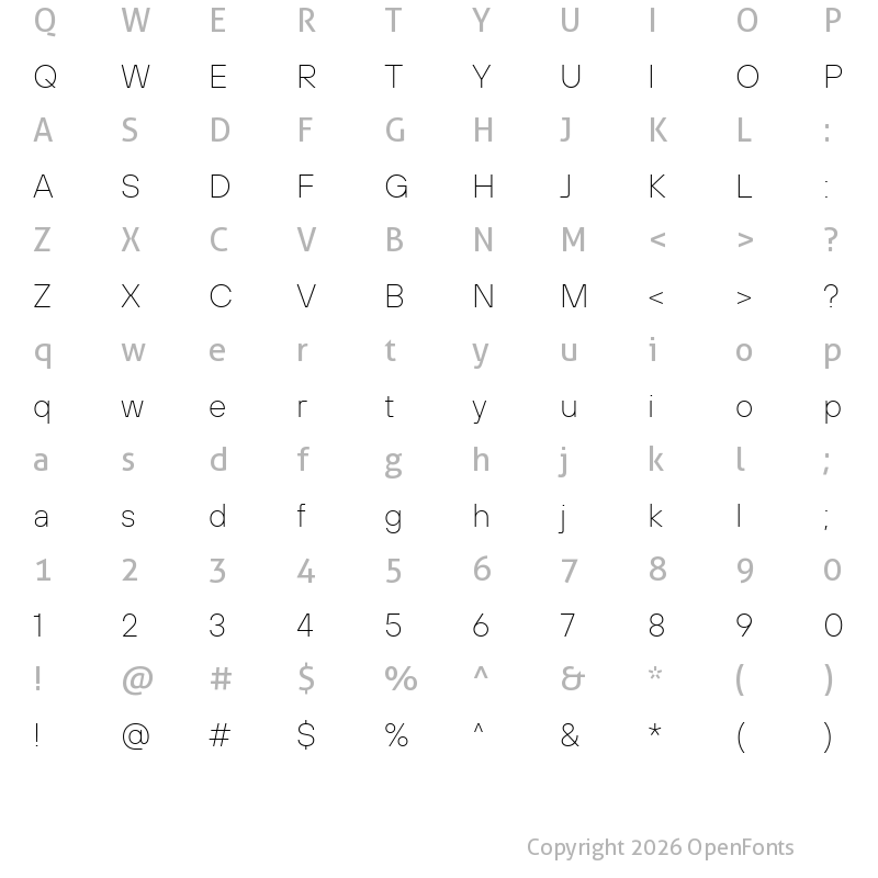 Character Map of TT Hoves Pro Trial Thin