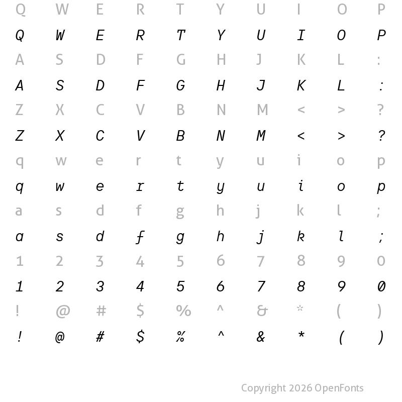 Character Map of TT Interphases Pro Mono Trl Italic