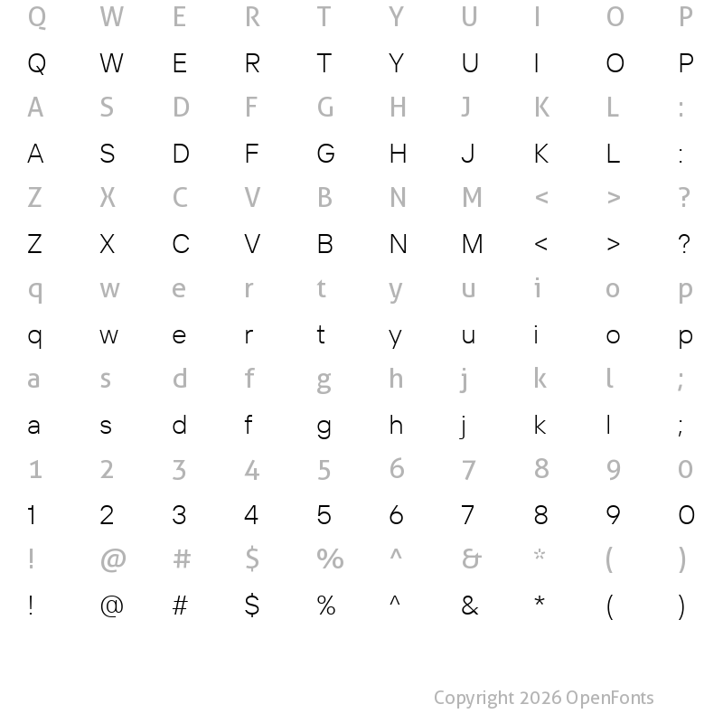 Character Map of TT Interphases Pro Trl Lt