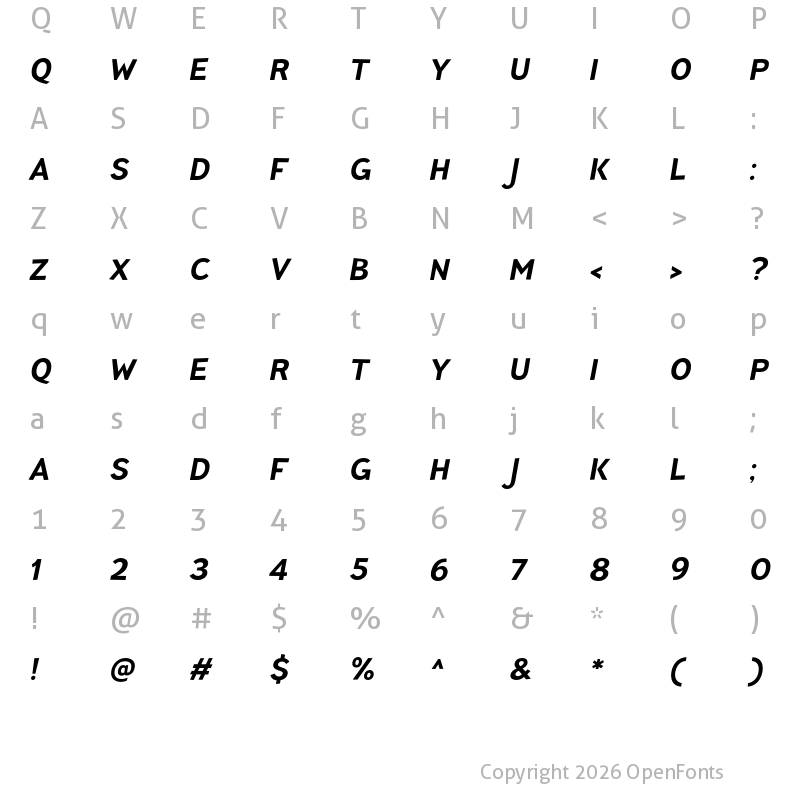 Character Map of TT Pines DEMO Bold Italic