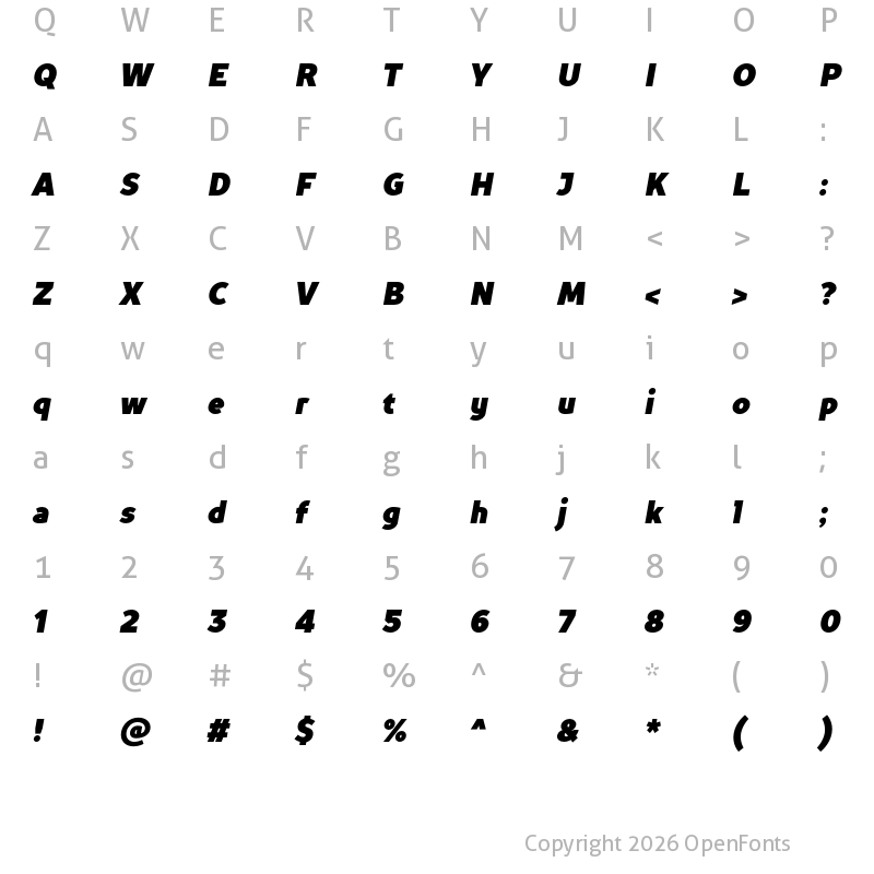 Character Map of TT Prosto Sans Trl Cnd Black Italic