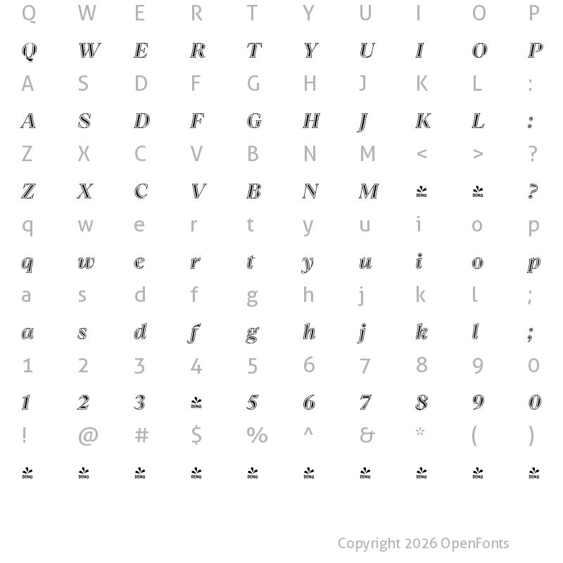 Character Map of TT Ramillas Black Decor Italic