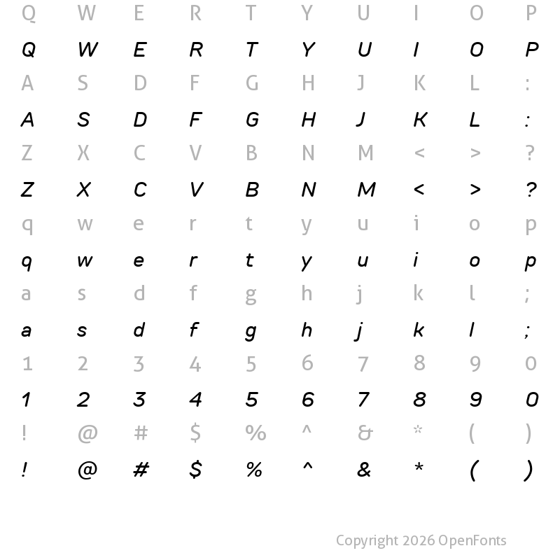 Character Map of TT Rounds Neue Trial Medium Italic