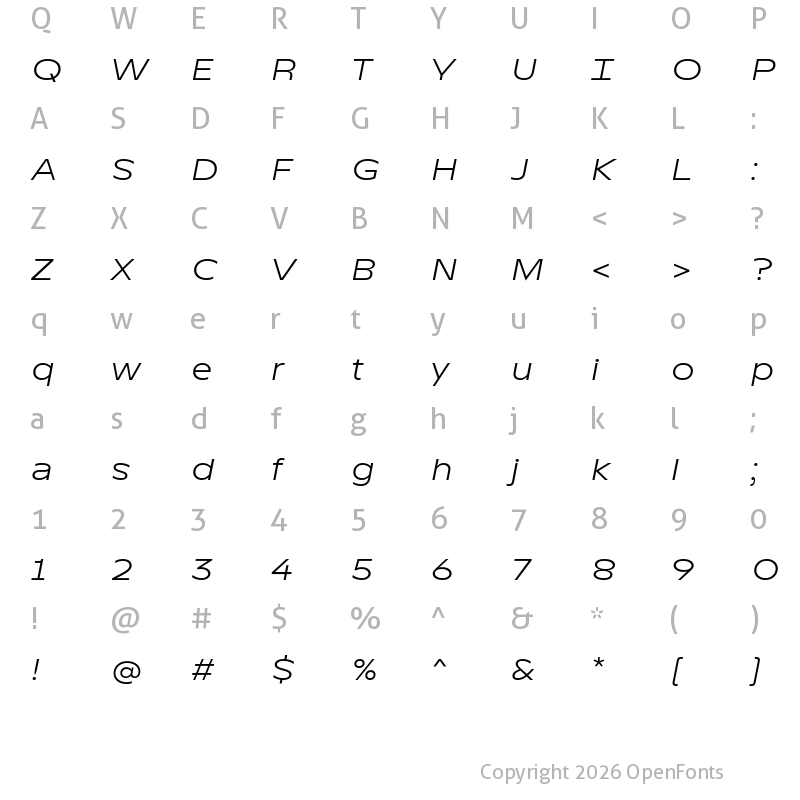 Character Map of TT Runs Trial Italic