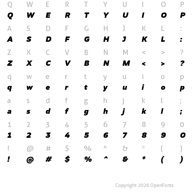 Character Map of TT Severs Trial Black Italic