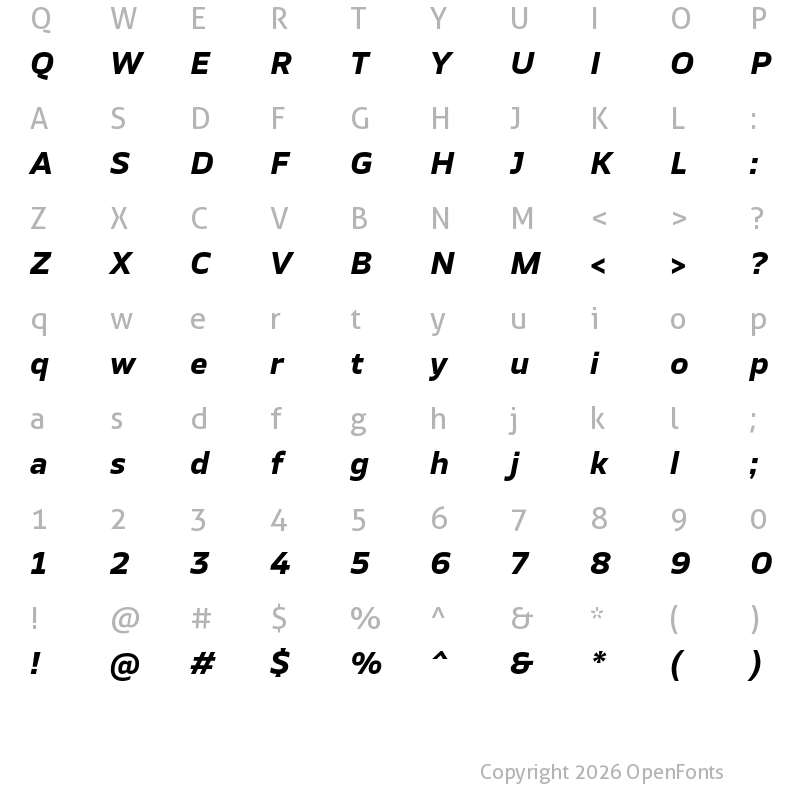 Character Map of TT Severs Trial Bold Italic