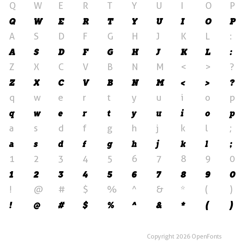 Character Map of TT Slabs Trl Cnd Black Italic