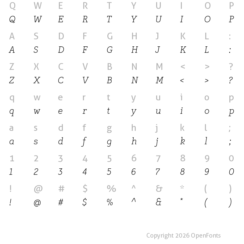 Character Map of Tulia Italic