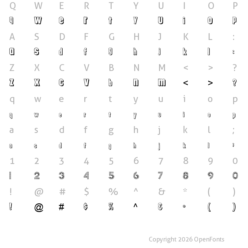 Character Map of tungfont alpha 003 Regular