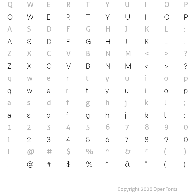 Character Map of Turnkey Lite Extra Light