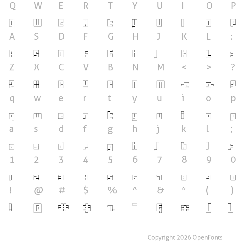 Character Map of Tutor Outline Regular