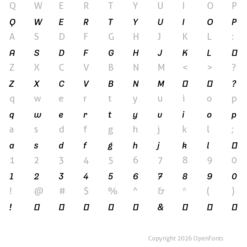 Character Map of Typewalk 1915 Medium-Demo-Italic