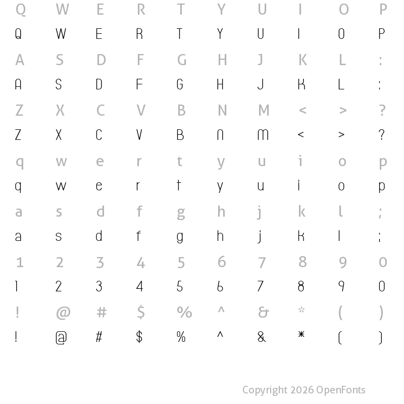 Character Map of Typeward Light Regular