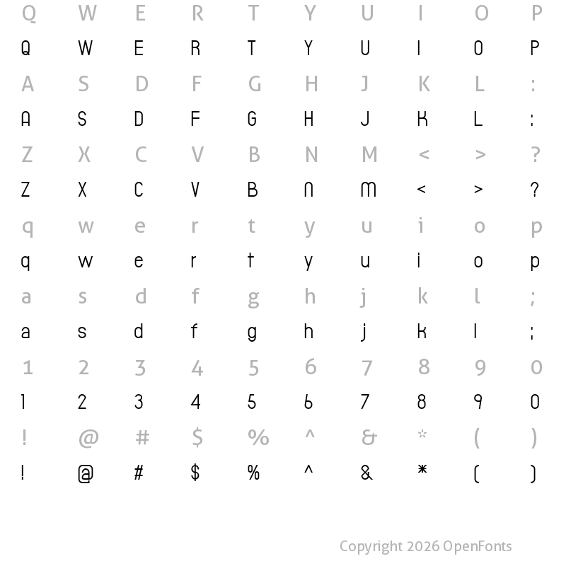 Character Map of Typeward Regular