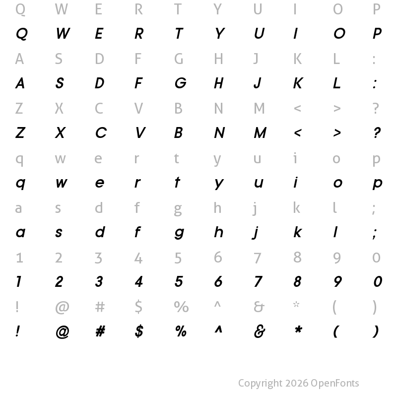 Character Map of Typo Gotika Demo Bold Italic