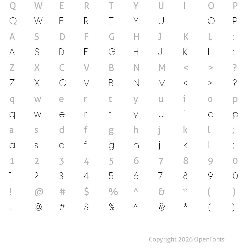 Character Map of Typo Gotika Light Demo Regular