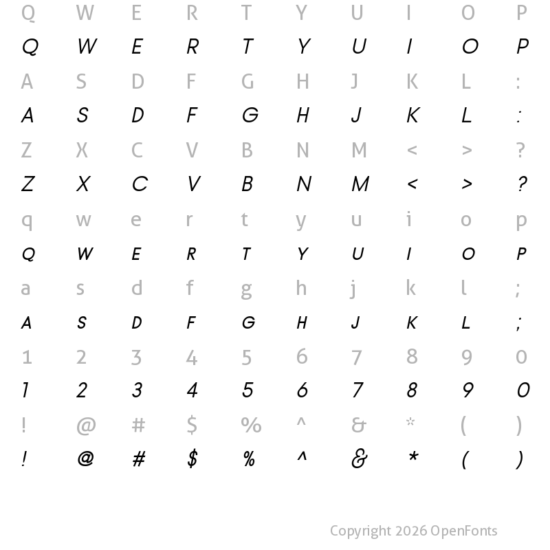 Character Map of Typo Gotika Small Caps Demo Italic