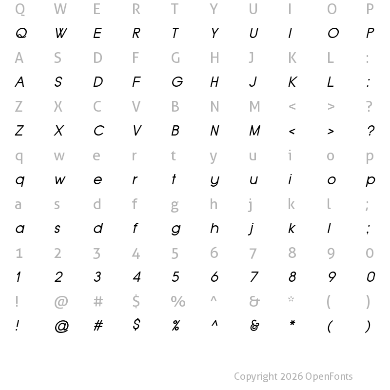 Character Map of Typo Grotesk Italic